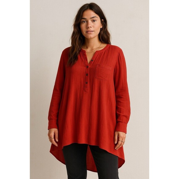 Free People Tops - Free People High Low Tunic Top Gauze Flowy Women’s Size Medium Red